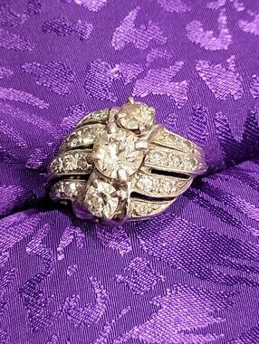 14k Solid White Gold Antique Diamond Ring